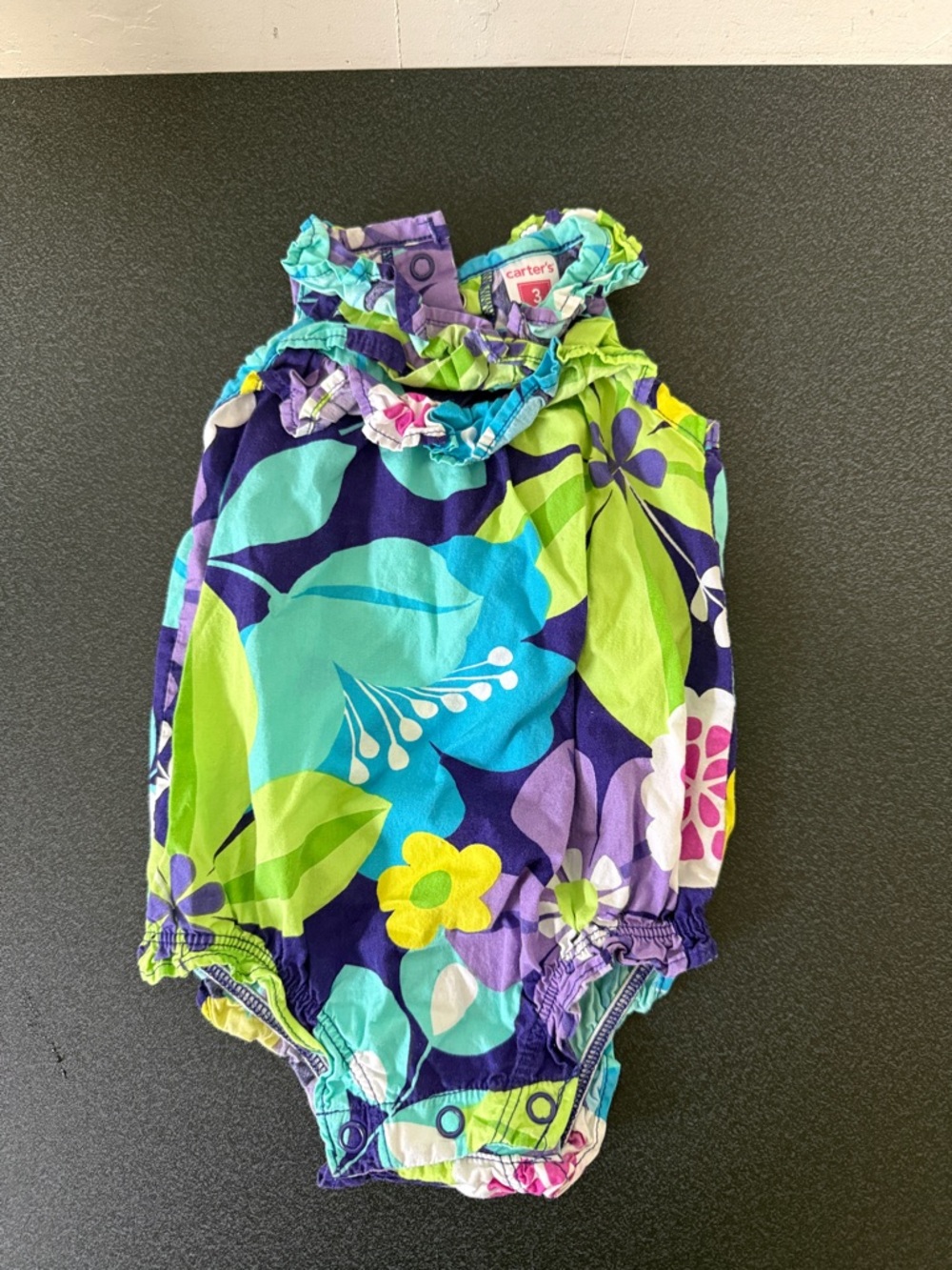 Carter's Purple Floral Ruffled Baby Romper Y2K